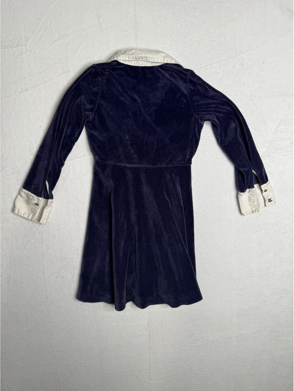Ralph Lauren Girls Size 6 Navy Velour Dress Cream Collar Long Sleeve